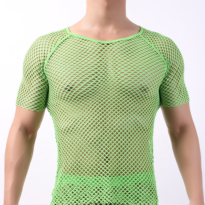 Sexy Männer Unterhemden Nachtwäsche Shorts Hülse Mesh Transparent T-shirts Fishnet Slip Homme Shirts T Sport Kausalen Tops Camiseta