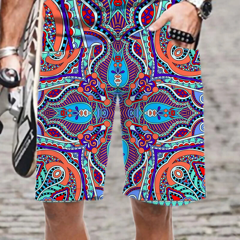 Harajuku 3D Ethnic Exotic Patterns Printed Beach Shorts Men Summer Vintage Swim Pants Fashion Cool Streetwear Board Shorts Trunk