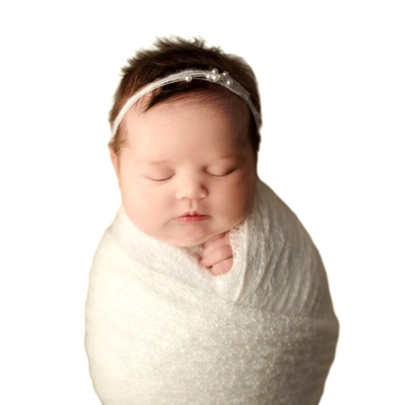 Pasgeboren Fotografie Rekwisieten Poseren Wrap Deken Parel Hoofdband Baby Fotoshoot Rekwisieten Foto Achtergrond Mand Filler 2 Stuks