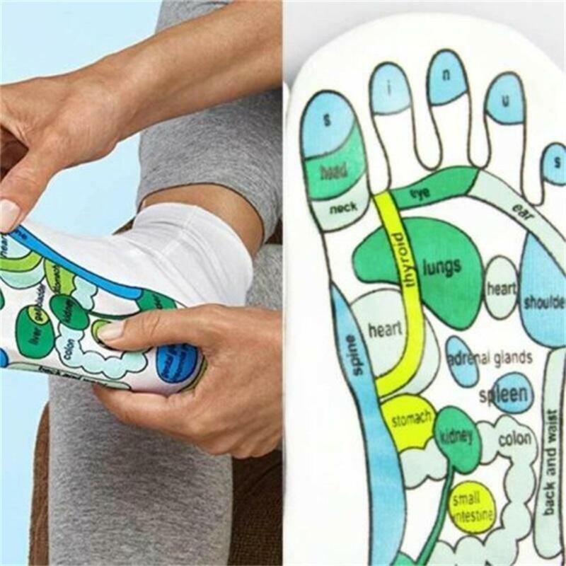 1 par pé massagem meias reflexologia acupressão meias yoga pé massagem ponto diagrama acupoint meias com varas de massagem