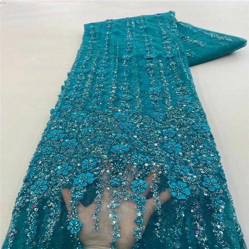 Cekinowa haft koralikowy siateczkowa tkanina trójwymiarowa kwiatowy koralik ciężka praca suknia ślubna koronka