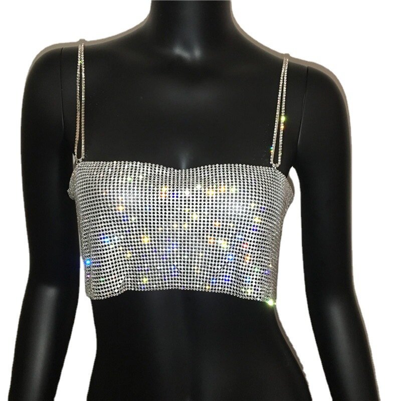 2024 Summer Women's Fashion Metal Strap Tank With Sleeveless Full Diamond Sexy Spicy Girl Top