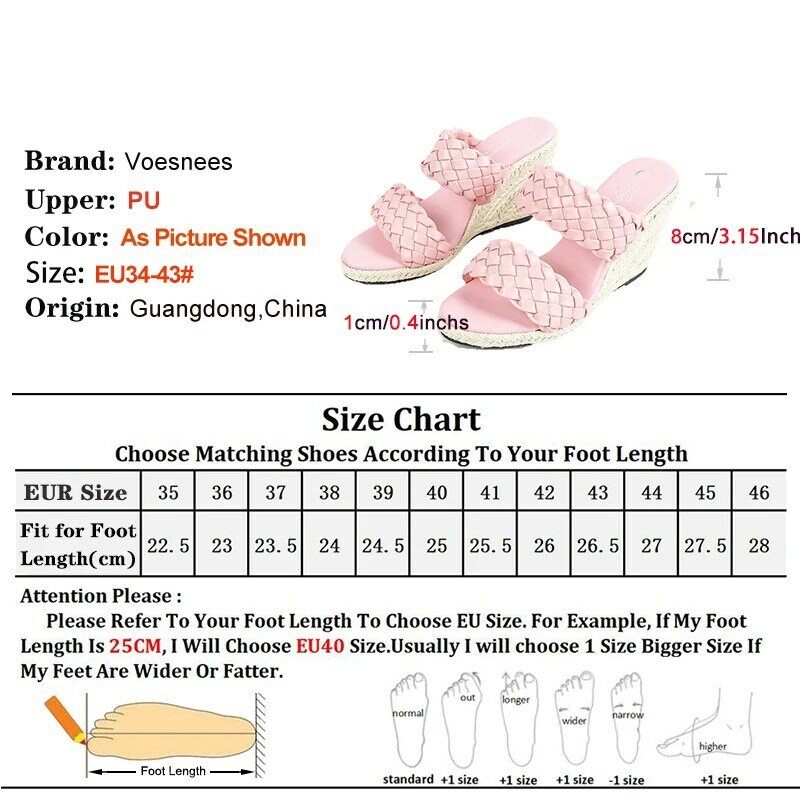 Everyday Wedges Heel Slip-On Ladies Slippers 8CM Thick Sole High Heels Summer Casual Shoes For Women Fashion Weave Party Sandals