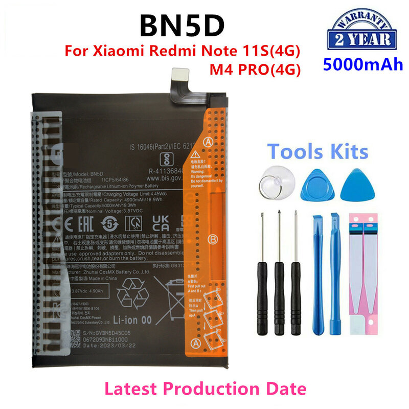 Batería original BN5D 100% mAh para Xiaomi Redmi Note 11 S 11 S 4G / M4 PRO 4G, baterías de repuesto para teléfono + herramientas, 5000