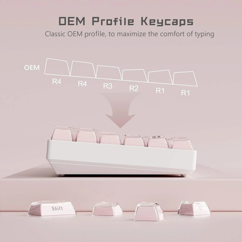 Teclas laterales redondas para teclado mecánico Cherry MX 61 68 113, cristal de hielo, translúcido, color rosa, OEM, 104