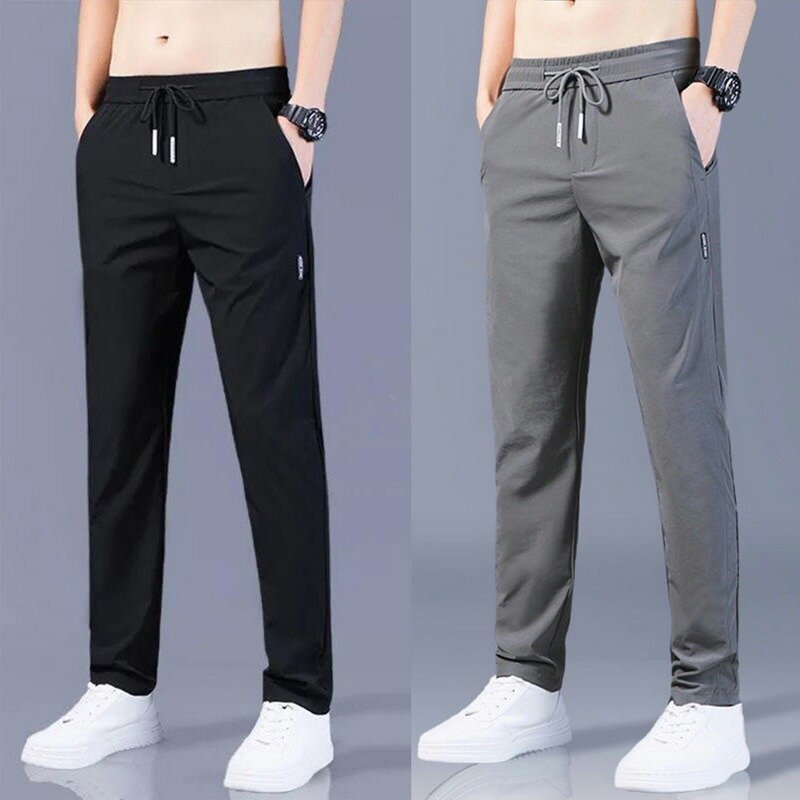 2023 calças casuais masculinas primavera verão cor sólida moda bolso apliques comprimento total masculino calças de trabalho em linha reta pantalon