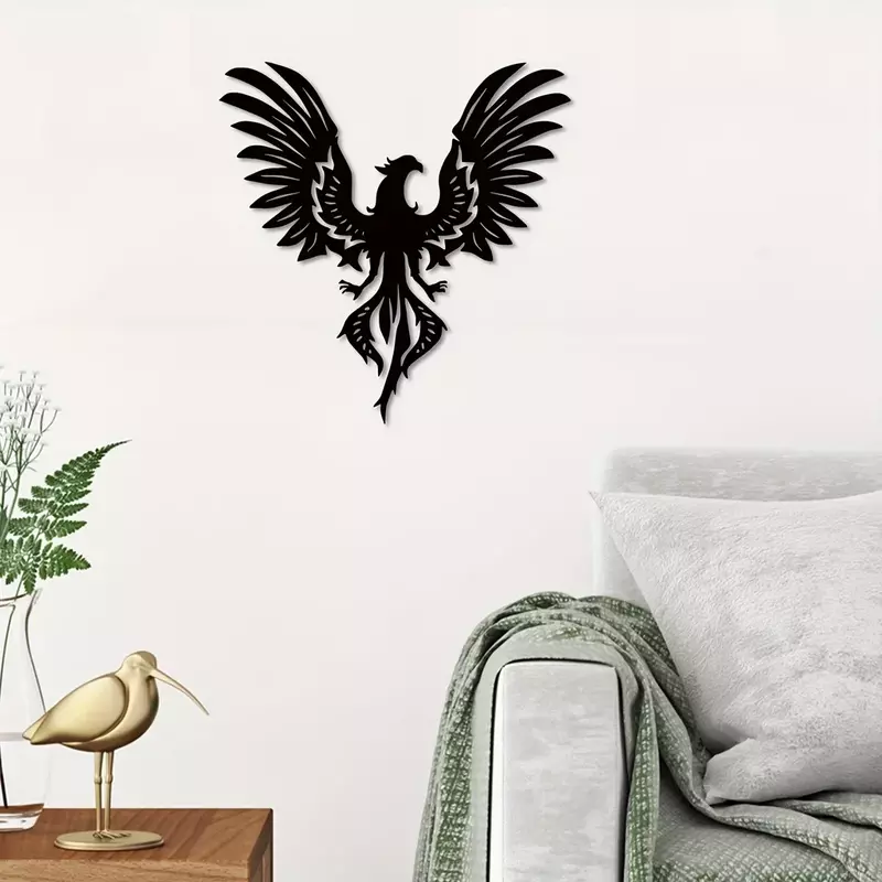 Kerajinan 1 buah logam Phoenix dekorasi dinding Phoenix seni gantung dinding hitam besi patung burung bangsawan Modern dekorasi dinding dapur