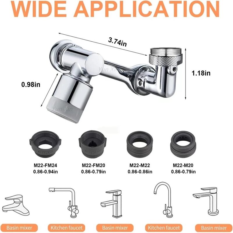 NEW 1080° Rotating Water Faucet Adapter Splash Universal Kitchen Faucet Bubbler Nozzle Water Saver 22/24mm Tap Extender