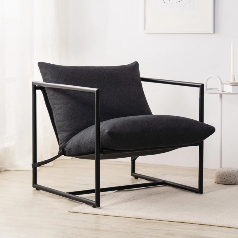 Metal Framed Sling Accent Chair, Dark Grey