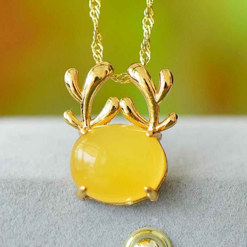 100% kalung Amber alami wanita Aksesori Perhiasan halus batu permata penyembuhan asli Amber rusa kalung liontin