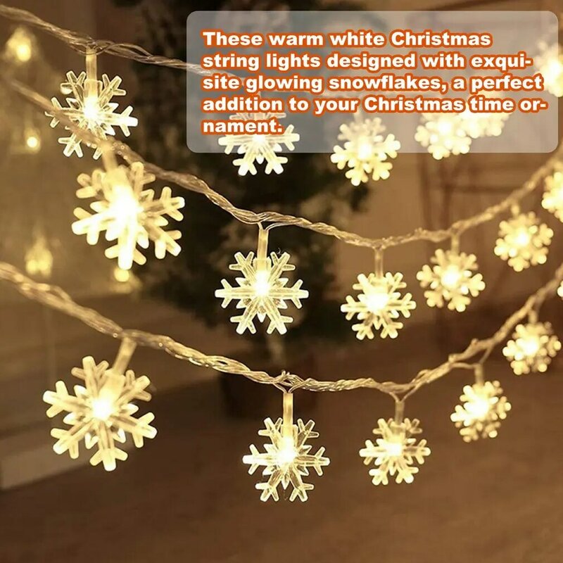 Luzes LED Snowflake String para decoração de Natal, casa, luz noturna, ornamento, árvore, ano novo, quarto, guirlanda