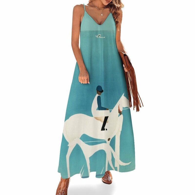 Art Deco balap kuda, gaun olahraga tanpa lengan wanita, gaun pantai