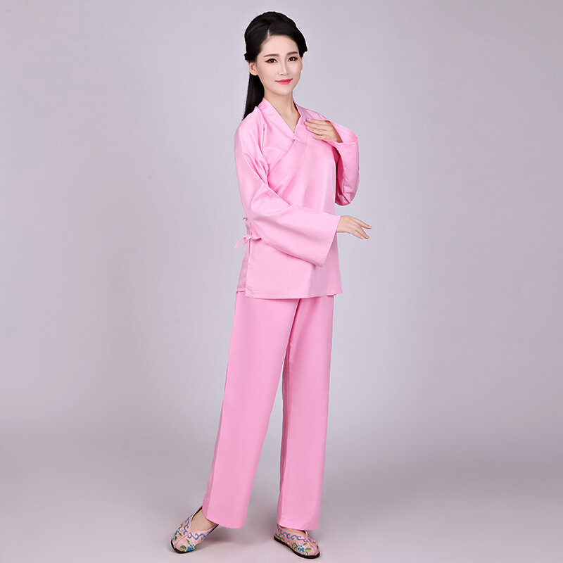 Костюм ханьфу в китайском стиле для женщин, длинные штаны и топ, спальная одежда, унисекс, для выступлений, белый и розовый цвета
