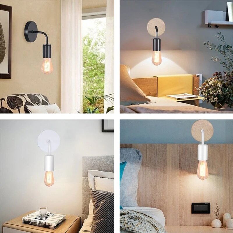 E27 Nordic Industrial Retro Wall Lamp Wooden Iron Art Lamp 110V220V Indoor Restaurant Corridor Bedroom Living Room Wall Lamp