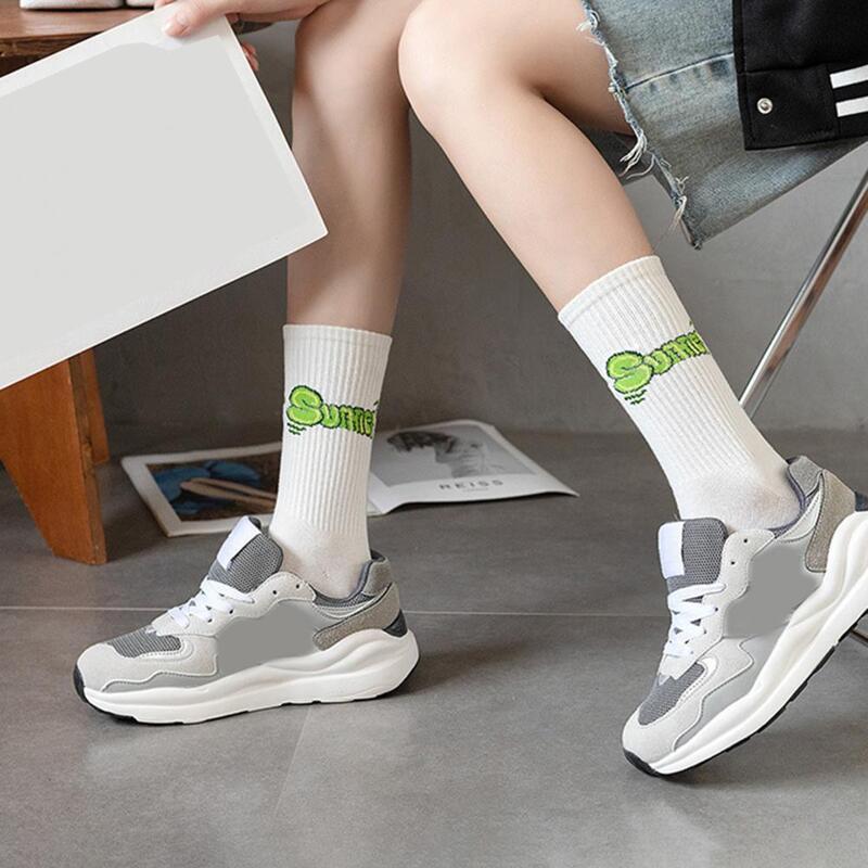 High Elastic Socks Cartoon Print Couple Sport Socks for Spring Autumn Funny Middle Tube Socks for Men Women Soft Breathable Long