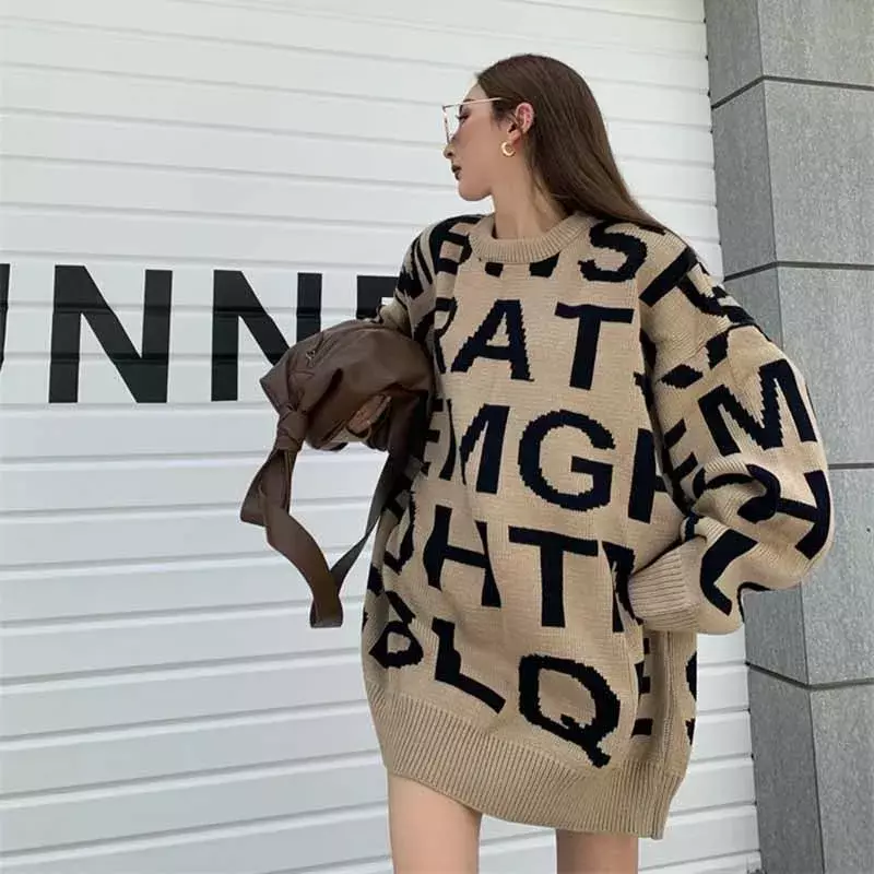 New Pullovers Women Autumn Winter All-match O-neck Letter Harajuku Loose Slim Simple Casual Korean Style Fashion Female Sweaters