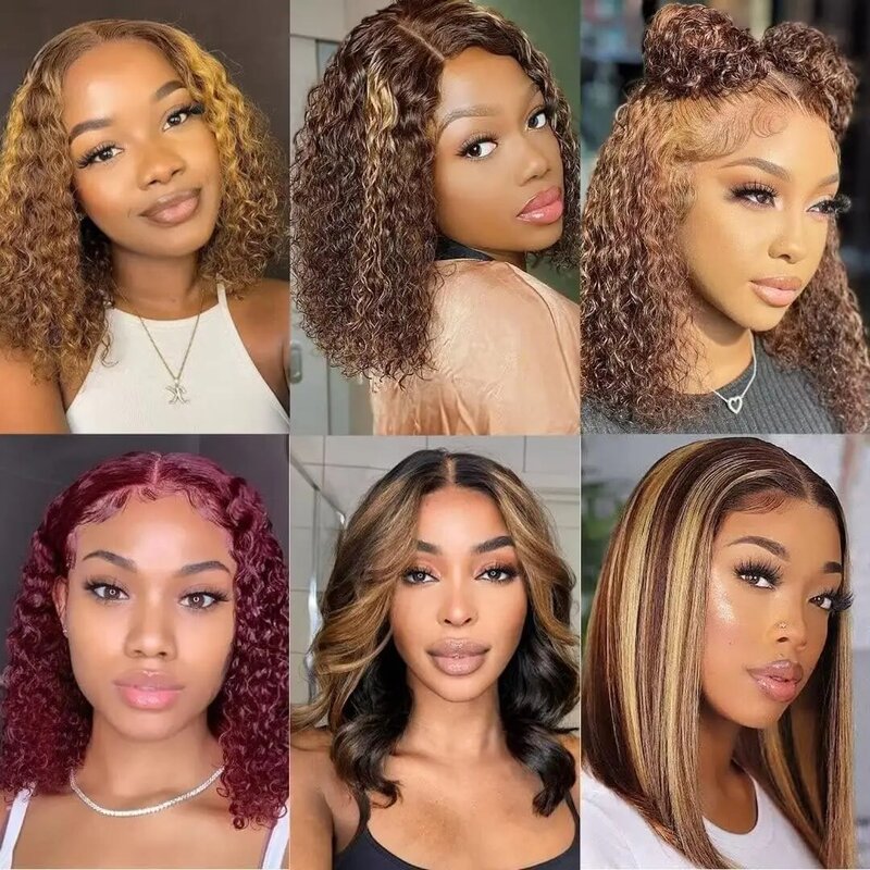 P4/27 Highlight Curly Bob Wigs 13x4 Lace Front Wig Brazilian Remy Human Hair Wigs Ombre Brown Deep Wave Short Bob Wig for Women