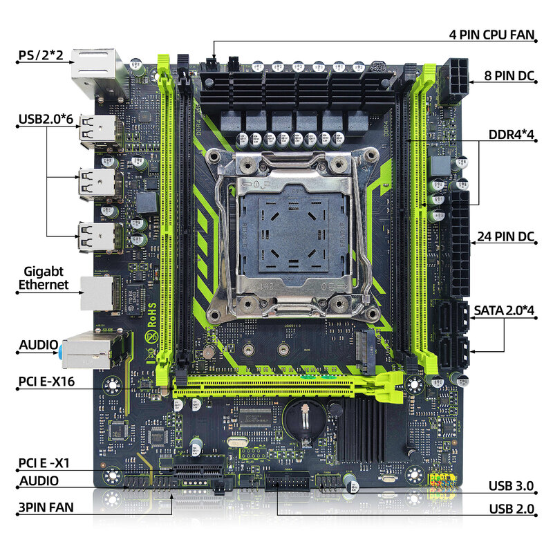 X99-8D4ชุดเมนบอร์ด zsus พร้อม Intel LGA2011-3 Xeon E5 2630 V4 CPU DDR4 16GB (1*16GB) หน่วยความจำ RAM 2133MHz NVMe M.2 SATA