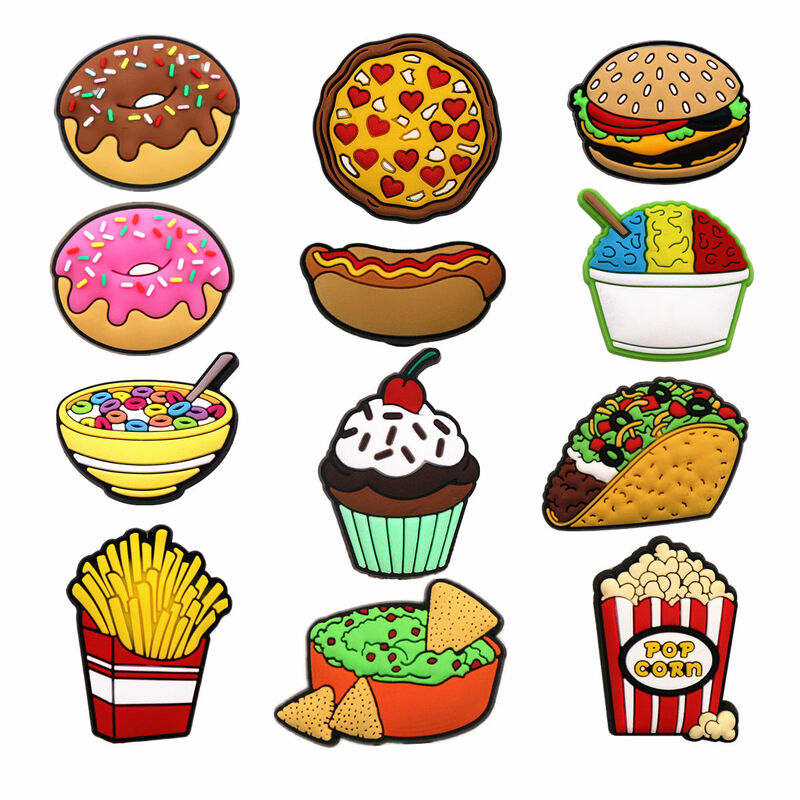 6 Pack Originele Simulatie Voedsel Schoen Bedels Popcorn/Hamburger/Donut/Friet Schoen Decoratie Accessoires Voor Kinderen Feest X-Mas Geschenken