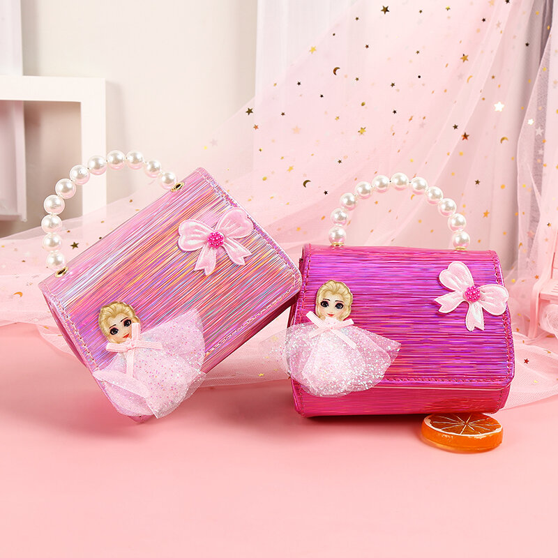 Bolsos de princesas con fragancia para niñas, carteras de mensajero de hombro portátil con perlas, de doble uso, para regalo