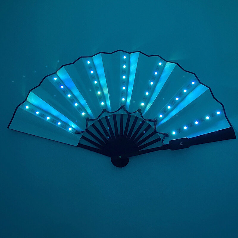 Rechargeable Color Changing Luminous Folding LED Fan Dancing Light Fan Flashing For Night Music Show Rave Accessories