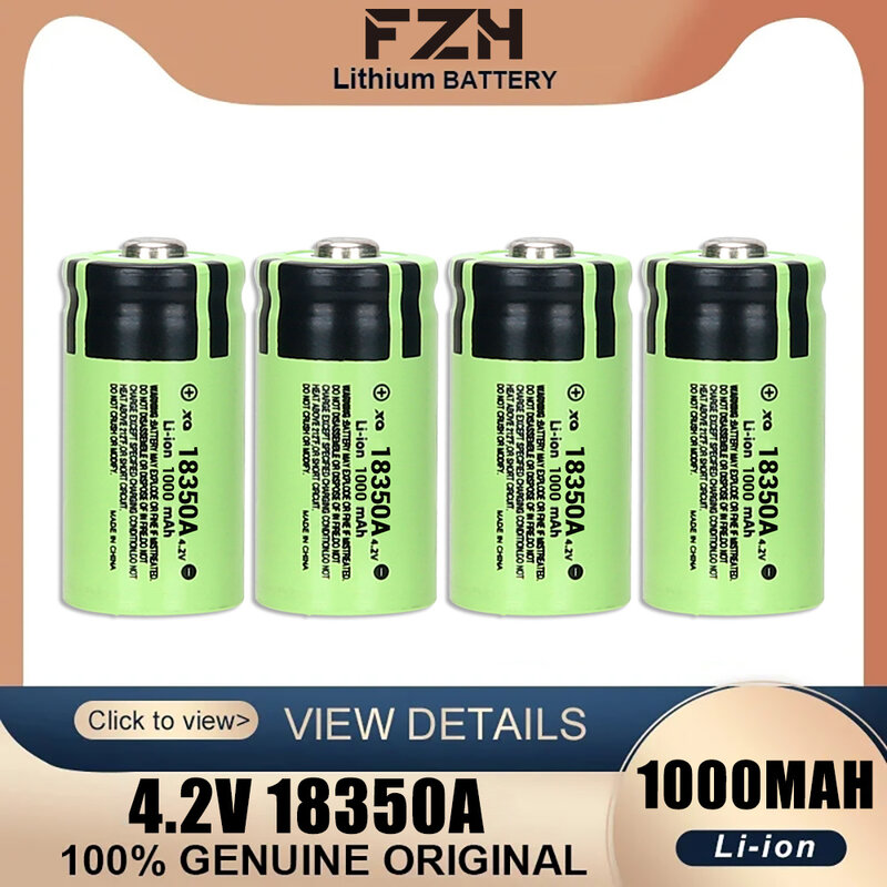 1000mAh 4.2V 18350 Battery Rechargeable Power Batteries 3C Discharge 18350 HD Cell Lithium Battery with a T6 Gift LED Flashlight