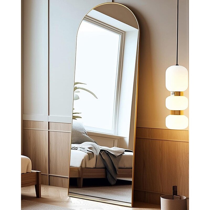 AyeWish-Espejo de suelo de longitud completa, montado en la pared, independiente, espejo grande, 58 "× 18", marco de aluminio