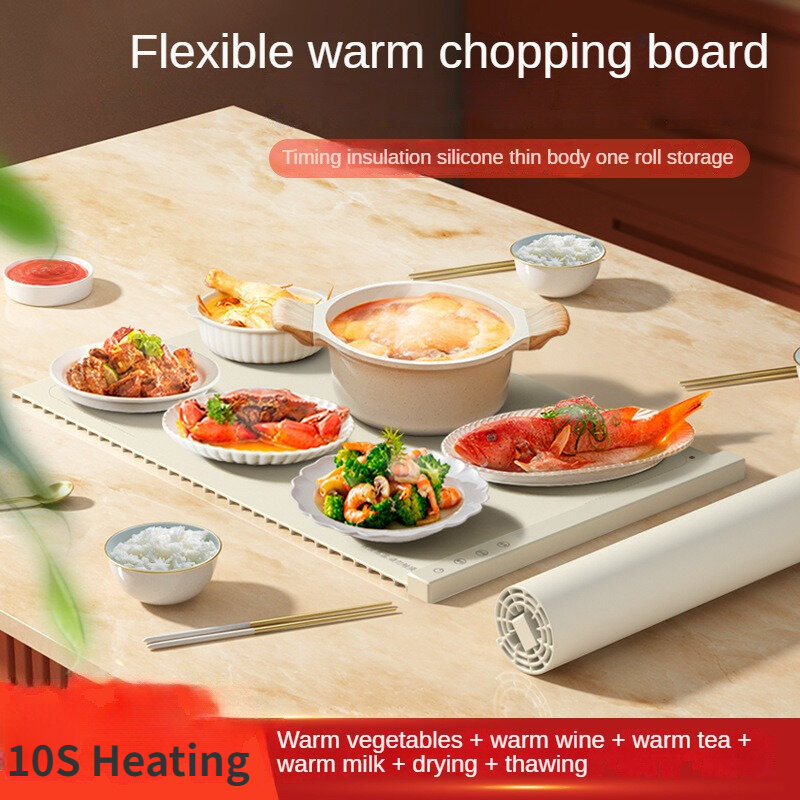 Placa calefactora de silicona Flexible y plegable de 220V, calentador eléctrico de bebidas enrollable y portátil para calentar platos, comidas y bebidas