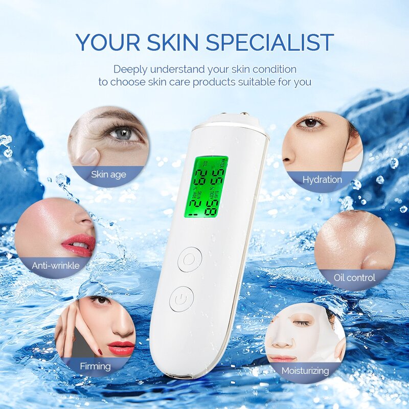 Skin Tester Face Skin Moisture&Oil Content Skin Analyzer Skin Water Cheek Elastic Skin Age Test Meter Fluorescent Agent Detector