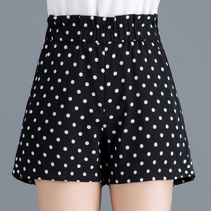 Black Chiffon Polka Dot Shorts for Women's Summer New High Waist Oversized Loose Wide Leg Casual Pants Casual Fashion Clothing