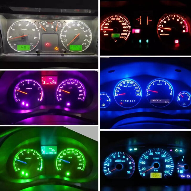 Luzes LED Canbus Car Interior, Lâmpada T5, Painel, Indicador Colorido Wedge, Auto Lâmpada Instrumento, 12V, W3W, W1.2W, 10Pcs