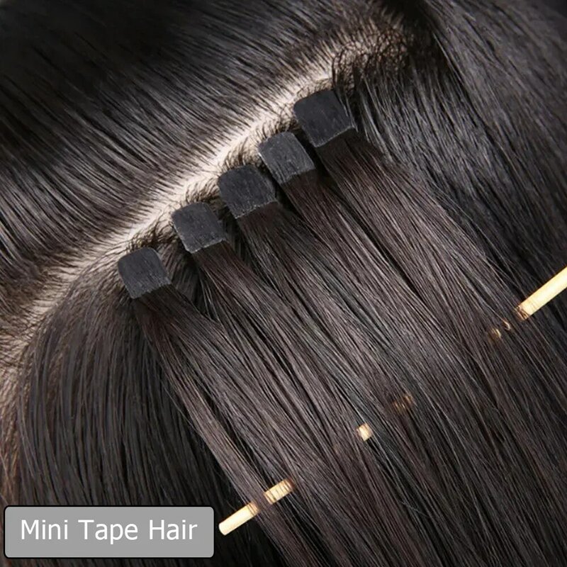 Mini Tape In Hair Extensions Menselijk Haar Dubbelzijdige Onzichtbare Naadloze Tape Ins Haar Natuurlijk Steil Zwart Bruin Blond Haar