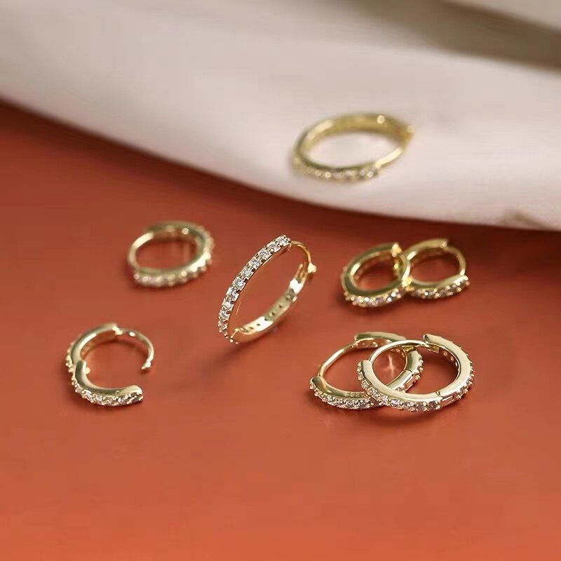 ANENJERY Multi-Size Double Row Zircon Hoop Earrings for Men Women Trendy Delicate Silver Color Small Huggies серьги aretes