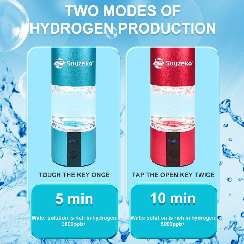 Botol air hidrogen, Generator botol air hidrogen, elektrolisis cepat 3 menit, cocok untuk perjalanan, latihan, hadiah untuk Cinta