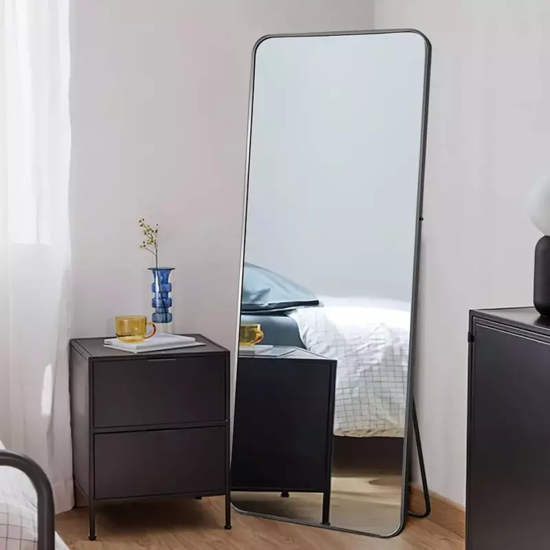 Specchio a figura intera specchio da pavimento grande con supporto specchi da parete specchio per il corpo appeso in piedi o angolo con telaio in lega di alluminio
