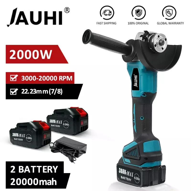 JAUHI 125MM 4 Gear Brushless Electric Angle Grinder Cutting Machine Power Tool with Makita 18V Battery for Decoration Tools