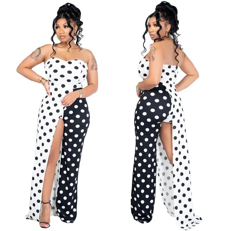 Summer Women's New Products Selling Sleeveless Off-the-shoulder Sexy Temperament Tight Split Design Jumpsuit.