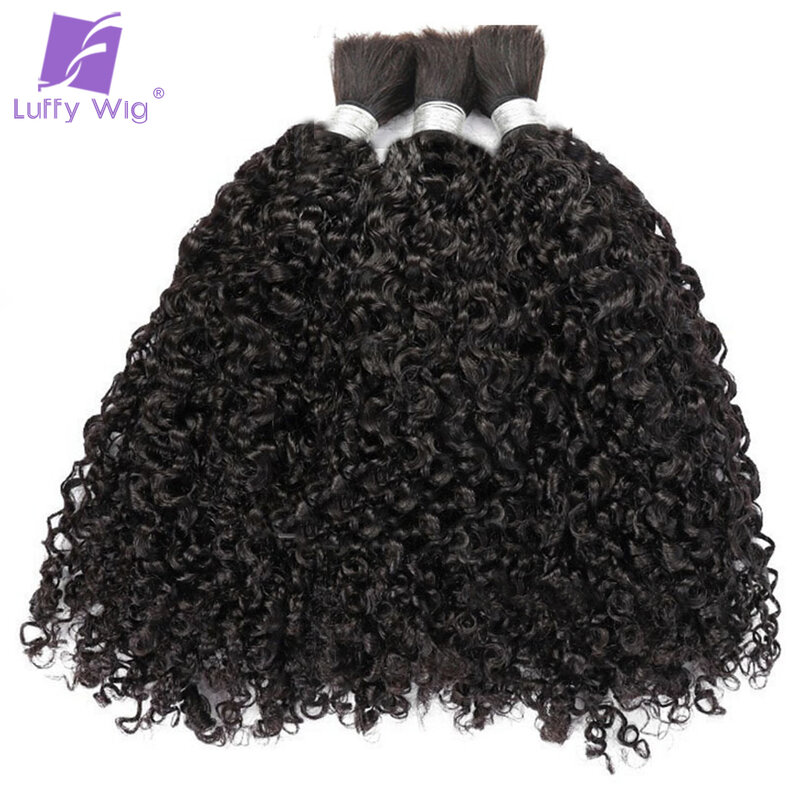 Double Drawn Brazilian Sassy Curly Bulk Hair Tight Curly Human Hair Bulk for Braiding No Weft Braiding Hair Extension for Women