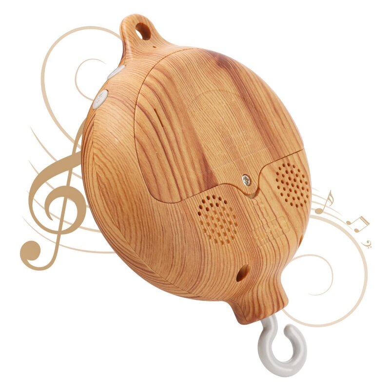 Crib Bell Rotary Music Box with Songs 0 12 Months Baby Bed Hanging Bell Toy Motor Accessory Pendant Toy Nursery Plays Wood Grain