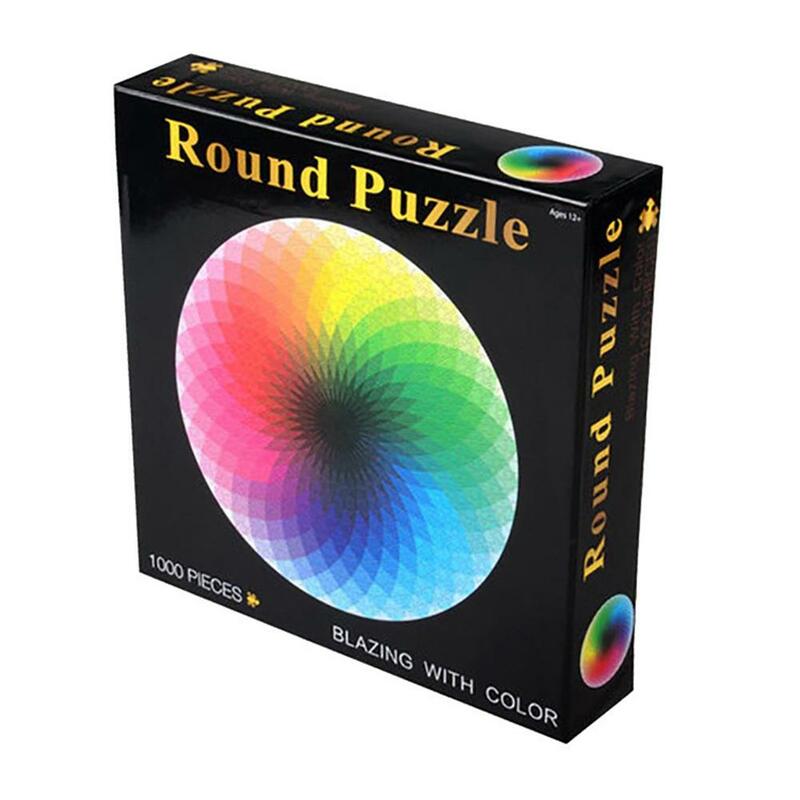 다채로운 레인보우 퍼즐 원형 기하학 사진 퍼즐, 성인 어린이 교육 스트레스 감소 장난감 직소 퍼즐 종이, 세트당 1000 개