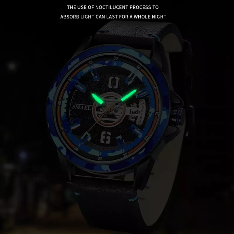 SMAEL-Relógio de pulso de quartzo luminoso impermeável masculino, relógios esportivos militares, relógio calendário, luxo, marca de topo