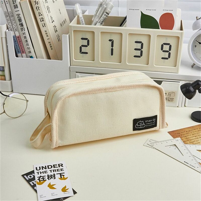 High Capacity Pencil Case Solid Color Ins Simplicity Stationery Storage Bag Canvas Washable Pencil Bag Children Gifts