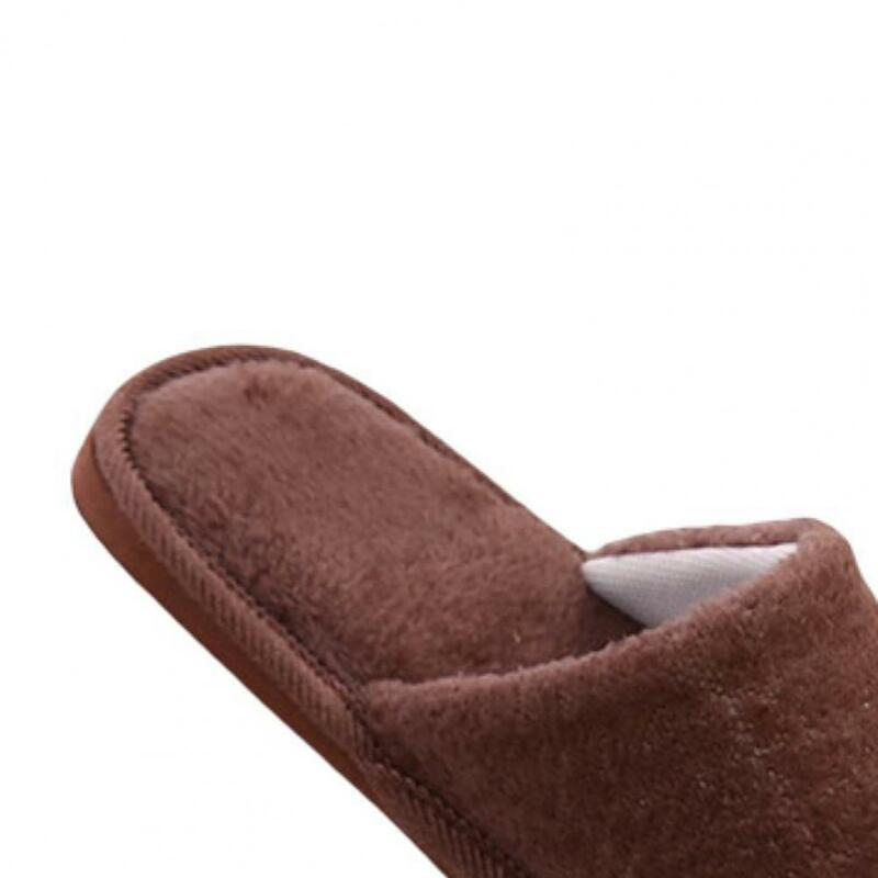 1 Pair Home Slippers Plush Slip-on Soft Soles Indoor Slippers Autumn Winter Flat Heel Anti Skid Couple Slippers Floor Footwear