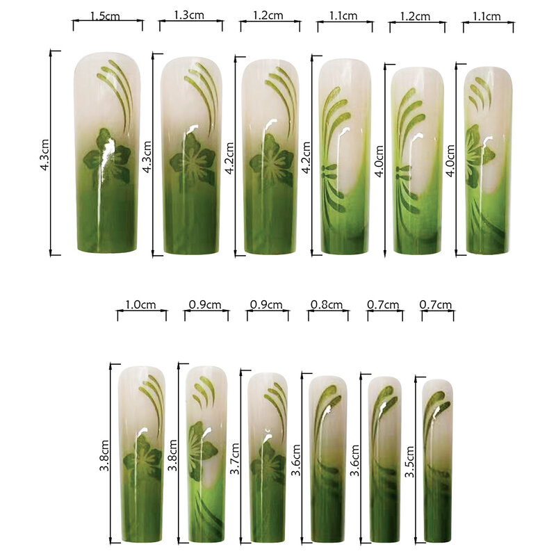 24pcs Long Ballet Press on Nails Gradient Green Spring Flower Pattern unghie finte patch unghie finte indossabili in stile giapponese