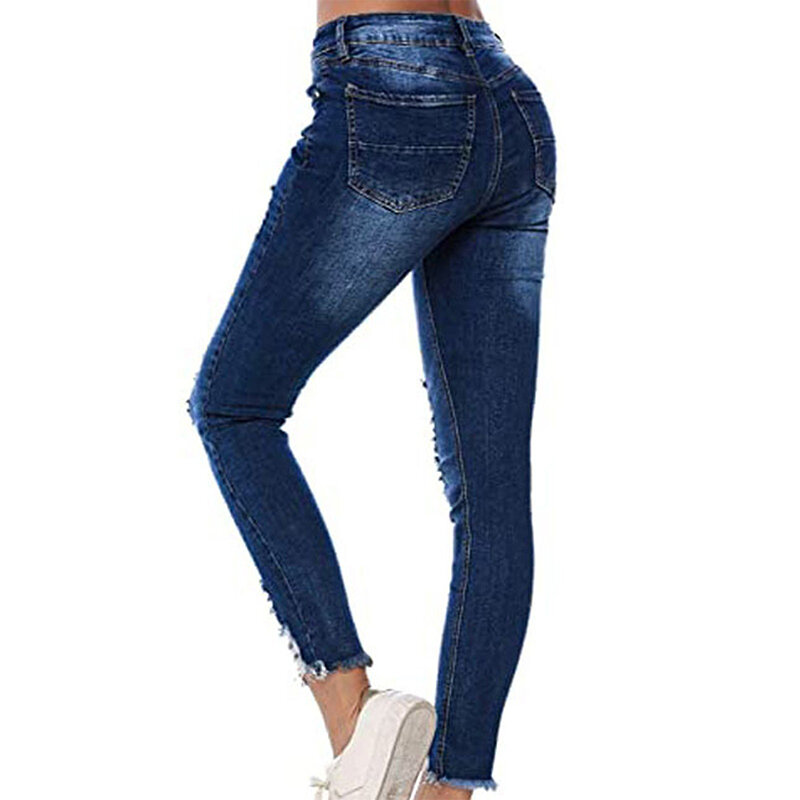 Jeans strappati da donna a nove punti a vita alta nuovi pantaloni a matita elasticizzati Slim Fit primavera, estate e autunno