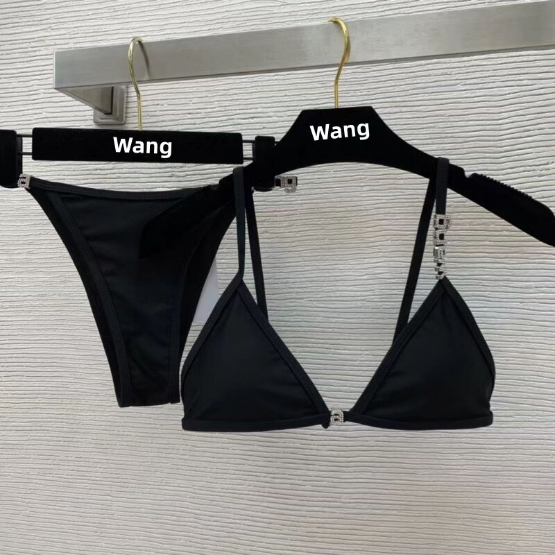 Bikini de playa Wang con letras de diamantes de imitación para mujer, conjunto de Bikini Sexy de alta calidad, Y2K, diseñador de marca de lujo, novedad de 2024