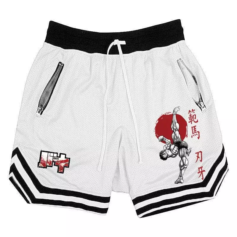 Hanma-pantalones cortos de Anime Baki para hombre y mujer, Shorts de malla de secado rápido para gimnasio, transpirables, para correr, para baloncesto, para verano