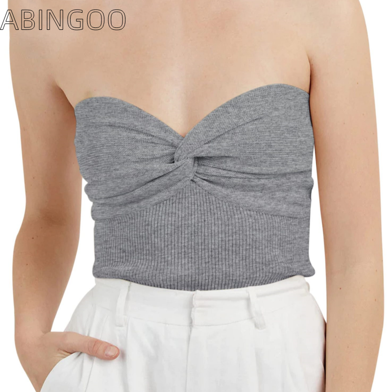 ABINGOO-Camisa sem alças de malha para mulheres, pulôver sem alças, sutiã apertado sem alças, sling curto, sólido, doce, primavera, verão, Y2K