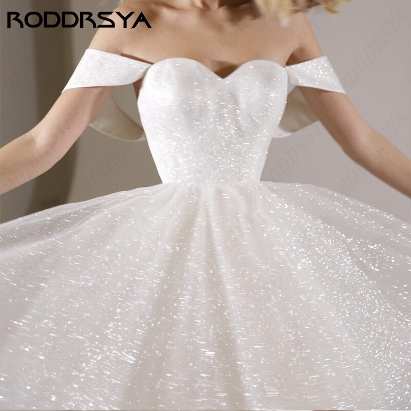 Roddrsya ชุดแต่งงานมินิสำหรับผู้หญิงผ้าตาข่ายประกายระยิบระยับทรงเอไลน์ vestidos de princia sweetheart off Shoulder PARTY เจ้าสาว
