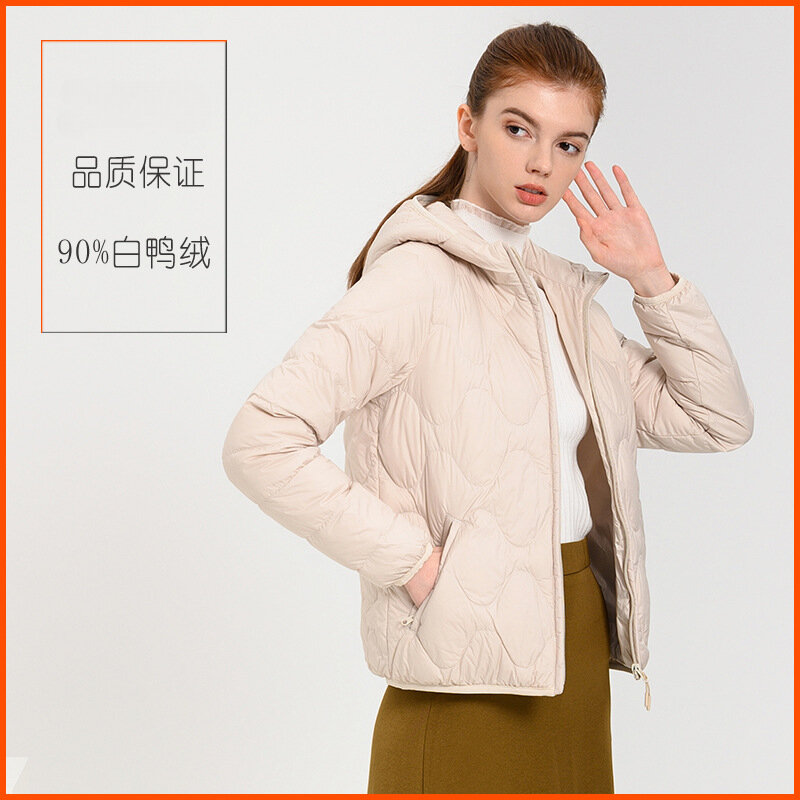 Jaket bertudung ringan wanita, mantel ukuran besar musim gugur dan musim dingin
